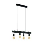 Eglo Suspension Luminaire Townshend Acier Bois Noir | IP20 - Convient pour 4x E27 