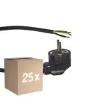 Lot 25x Noxion Power Câble d’alimentation Noir - Schuko Europlug + Extrémités ouvertes - 2m - 3 pole 0,75mm2